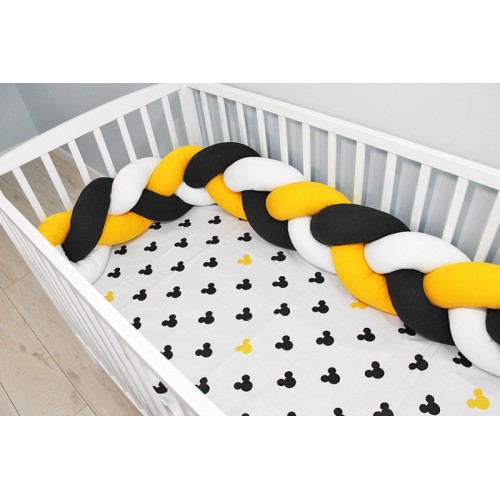 Baby Nellys Mantinel pletený vrkoč s obliečkami Mickey, 135x100 - biela, žltá, čierna