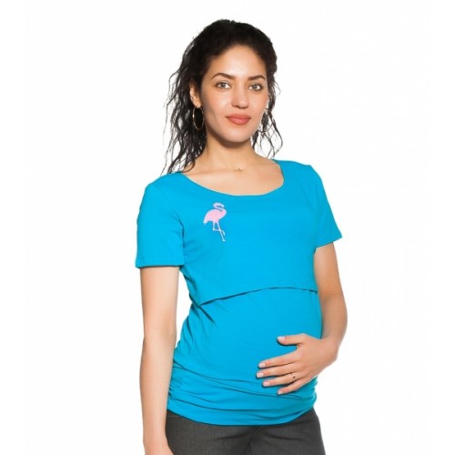 Be MaaMaa Tehotenské, dojčiace tričko Flamingo - tyrkysové, veľ. M