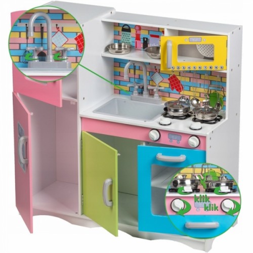 Eco Toys Drevená kuchynka XXL s príslušenstvom, 86 x 81 x 30 cm - farebná