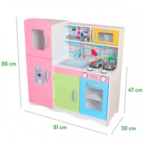 Eco Toys Drevená kuchynka XXL s príslušenstvom, 86 x 81 x 30 cm - farebná
