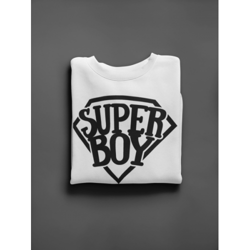 KIDSBEE Štýlová detská chlapčenská mikina Super Boy - biela, veľ. 98