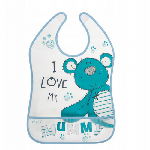 Akuku Plastový podbradník/zásterka s vreckom Teddy Bear - modrý