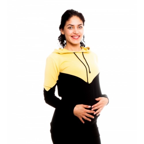 Be MaaMaa Tehotenské, dojčiace triko/mikina s kapucňou, čierno/žltý, veľ. L