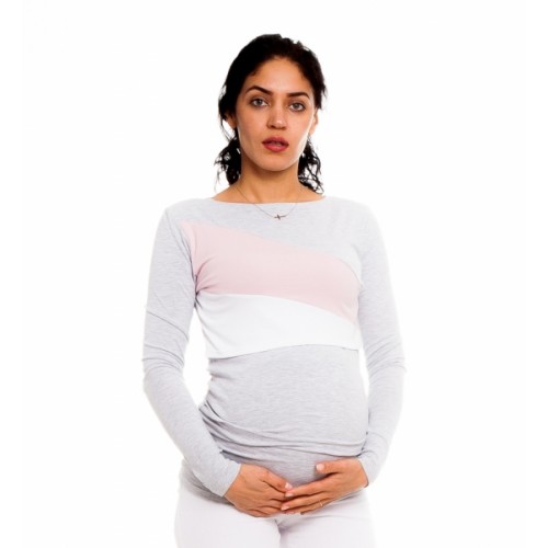 Be Maamaa Tehotenské, dojčiace tričko Renada, šedo-biele-ružové, veľ. XL