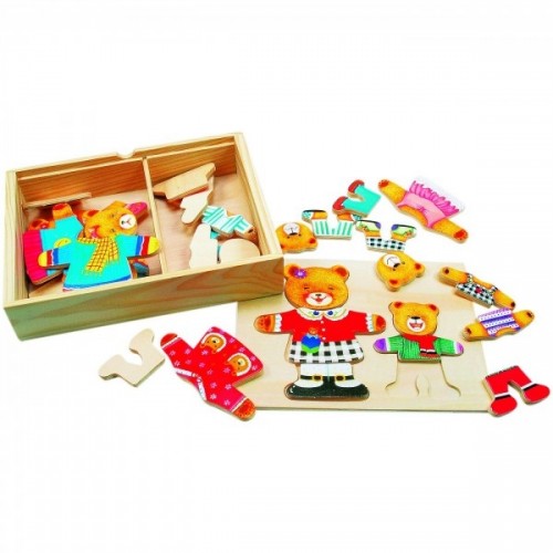 Puzzle Šatník medvede drevo farebný v krabici 19x14x4cm