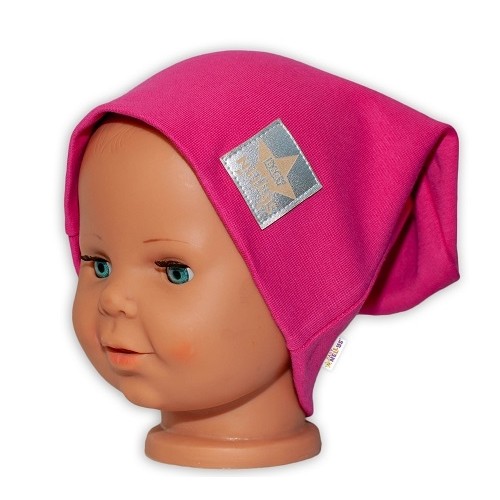 Baby Nellys Hand Made Detská funkčná čiapka s dvojitým lemom - tm. růžová