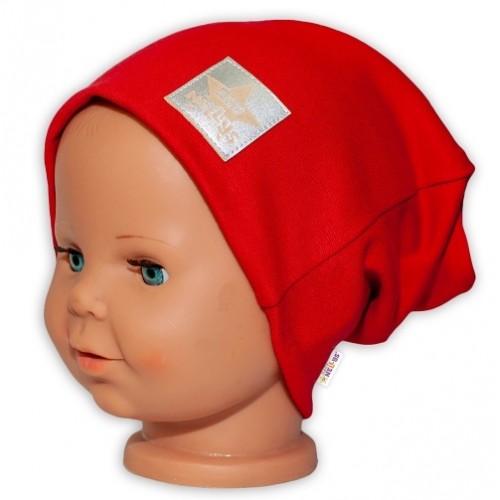 Baby Nellys Hand Made Detská funkčná čiapka s dvojitým lemom - červená, vel. 110