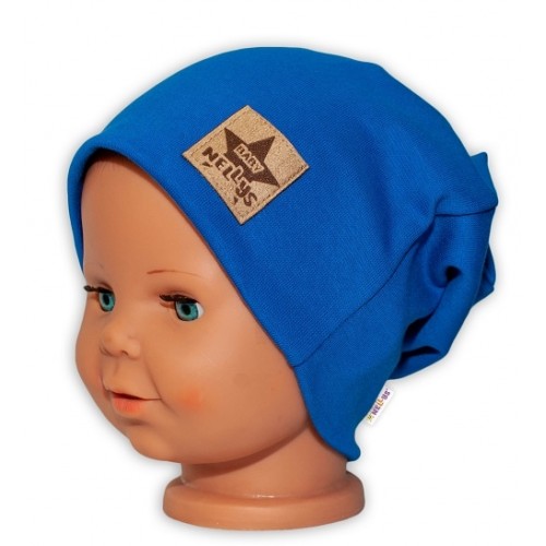 Baby Nellys Hand Made Detská funkčná čiapka s dvojitým lemom - tm. modrá