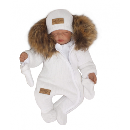 Z & Z Zimná kombinéza s kapucňou a kožušinou + rukavičky, biela