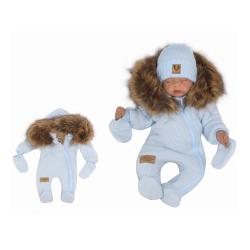 Z & Z Zimná kombinéza s kapucňou a kožušinou + rukavičky, modrá