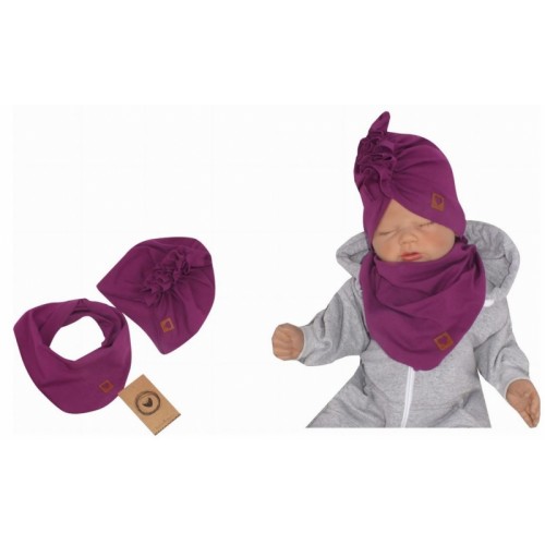 Z&Z Štýlová detská jarná / jesenná bavlnená čiapka, turban s šatkou, slivka