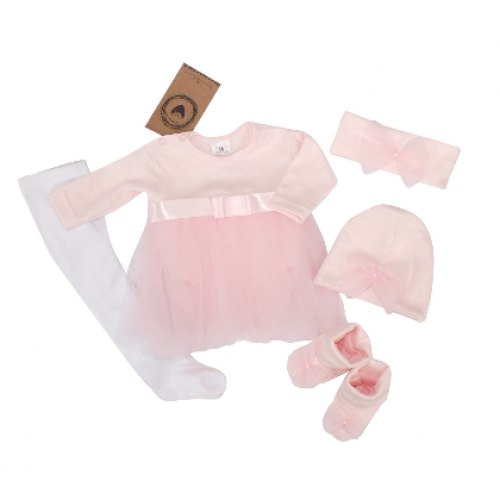 Z & Z 5-dielna súpravička sukničkobody, pančuchy, čiapočka, čelenka, topánočky - růžová