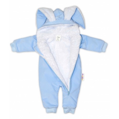 Baby Nellys Menčestrová kombinézka /overal s kožušinkou Cute Bunny - modrá, veľ. 62/68