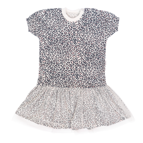 Mamatti Dojčenské šaty s tylom, kr. rukáv, Gepardík, biele vzorované, veľ. 80