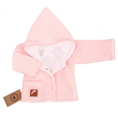 Z & Z Pletený, obojstranný svetrík s kapucňou, ružovo-biely, veľ. 62