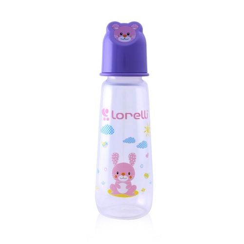 Dojčenská fľaštička Lorelli 250 ml s vikom v tvare zvieraťa,violet