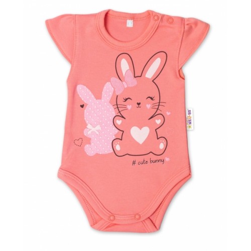 Baby Nellys Bavlnené dojčenské body, kr. rukáv, Cute Bunny - lososové