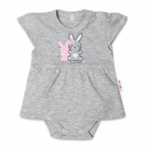 Baby Nellys Bavlnené dojčenské sukničkobody, kr. rukáv, Cute Bunny - sivá, veľ. 62