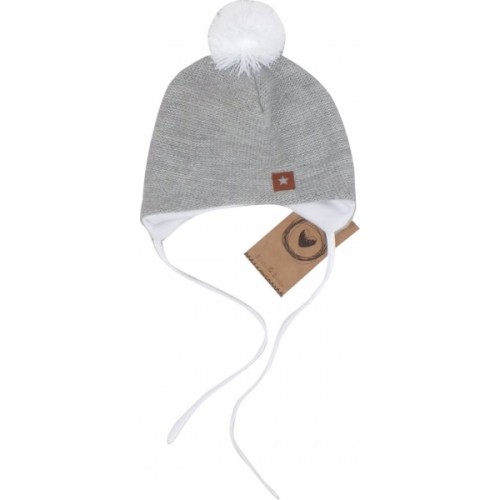 Z&Z Dvojvrstvová pletená čiapka na zaväzovanie s brmbolcom, sivá, veľ. 68