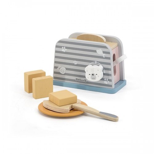 Lelin Drevená hračka - Toaster medvedík- sivý
