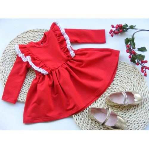 G-baby Dievčenské šaty s volánikmi, dlhý rukáv - červené, veľ. 98
