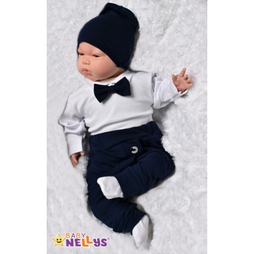 Baby Nellys 3-dielna sada Hubert, body s motýlikom, tepláčiky a čiapočka - granát, veľ. 68