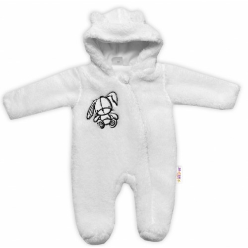 Baby Nellys Chlpáčkový overálek s kapucňou, Cute Bunny - biely, veľ. 68