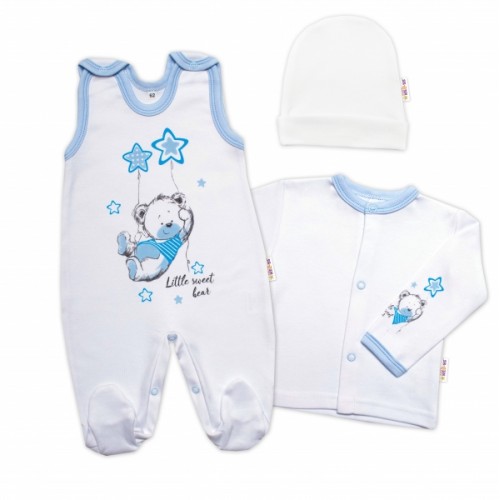 Baby Nellys 3-dielna sada Little Sweet Bear, biela/modrá, veľ. 62