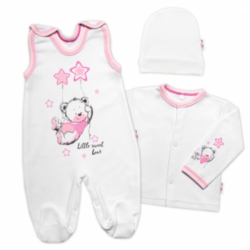 Baby Nellys 3-dielna sada Little Sweet Bear, biela/ružová