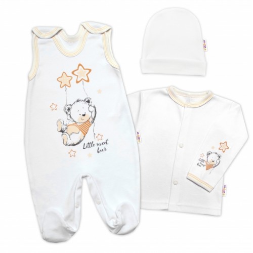 Baby Nellys 3-dielna sada Little Sweet Bear, biela/kremová, veľ. 56