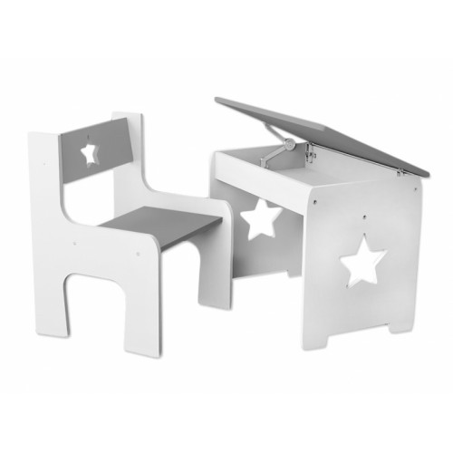 NELLYS Sada nábytku KIDS STAR Stôl + stolička - šedá s bielou