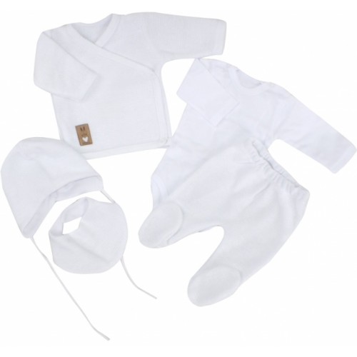 Z&Z 5-dielna pletená dojčenská súpravička so šatkou - biela