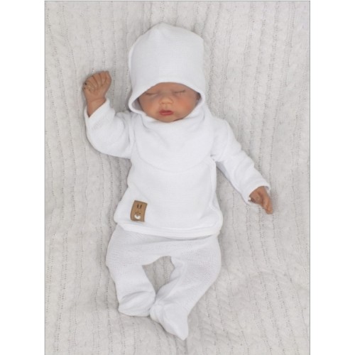 Z&Z 5-dielna pletená dojčenská súpravička so šatkou - biela