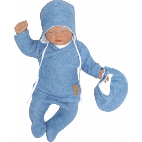 Z&Z 5-dielna pletená dojčenská súpravička so šatkou - modrá, biela, veľ. 56