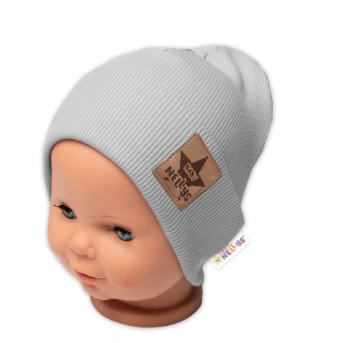 Baby Nellys Rebrovaná dvojvrstvová čiapka s lemom - sivá