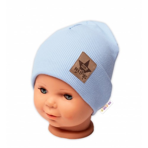 Baby Nellys Rebrovaná dvojvrstvová čiapka s lemom - sv. modrá, veľ. 80/86