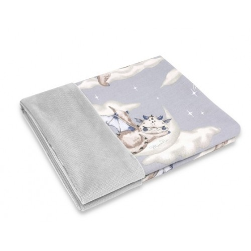 Obojstranná deka Bavlna + Velvet 100 x 75 cm, Dráčik Mráčik - modrá/sivá