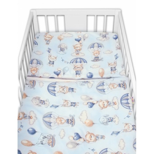 BABY NELLYS 3-dielna sada mantinel s obliečkami, Lietajúce zvieratká, modrá, 135x100 cm