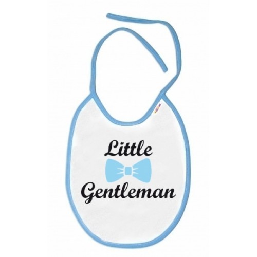 Baby Nellys Nepremokavý podbradník Little Gentleman, 24 x 27 cm - biely s modrým olemovaní
