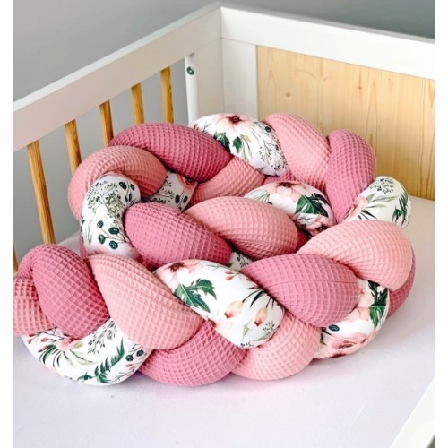 Baby Nellys Mantinel pletený vrkoč Vafel, bavlna LUX, Flowers - růžová, 320 cm