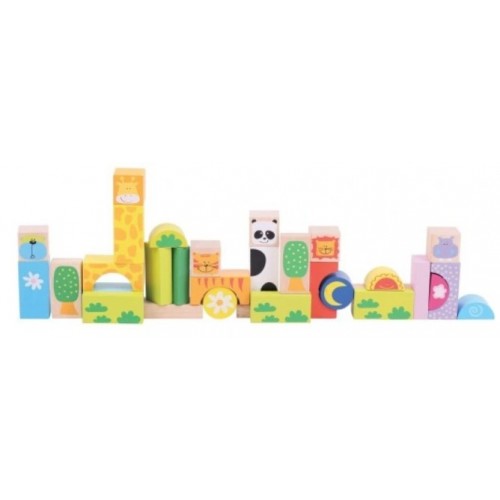 Bigjigs Toys Drevené kocky Safari - 32 ks