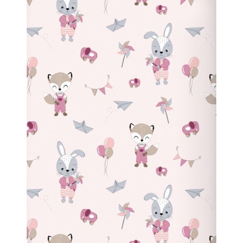 Baby Nellys 2-dielne bavlnené obliečky, Líška a zajac, ružové, 135x100 cm