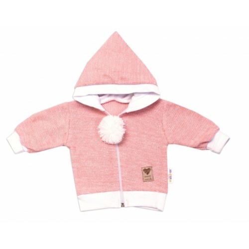 Baby Nellys 3-dielna súprava Hand made, pletený kabátik, kalhoty a topánky, ružová,veľ. 62