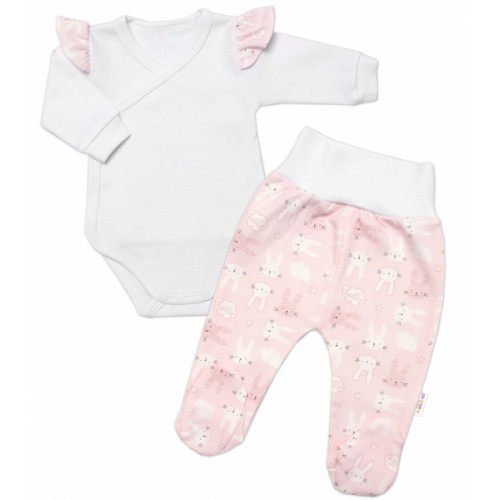 Baby Nellys 2-dielna sada, body dl.rukáv a polodupačky New Bunny, ružová, veľ. 74