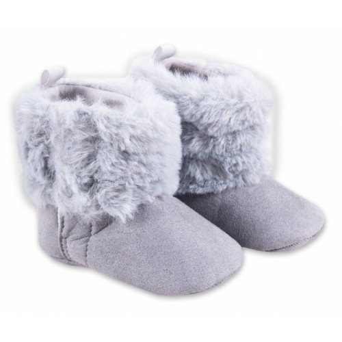 Zimné dojčenské capačky/topánočky s kožúškom YO ! - šedá, 0-6m