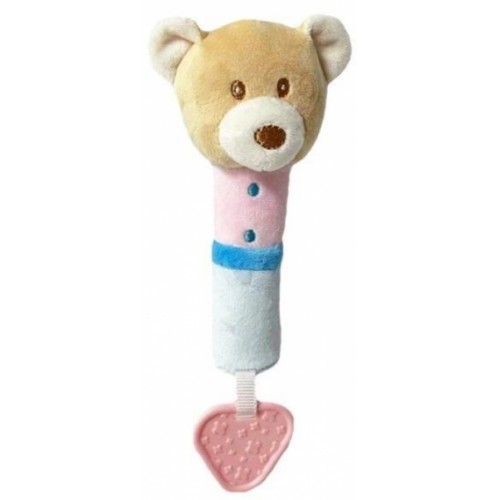Plyšová hračka Tulilo s pískátkem a hryzátkom Medvedík, 17 cm - ružová/modrá