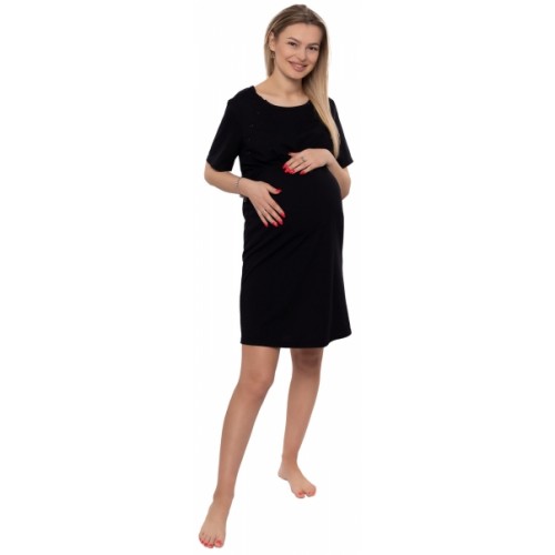 Be MaaMaa Dámska tehotenská/dojčiaca nočná košeľa Luna, čierna, veľ. XL