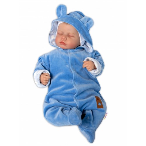 Baby Nellys Dvojvrstvový velúrový overal s kapucňou New Bunny, modrý, veľ. 62