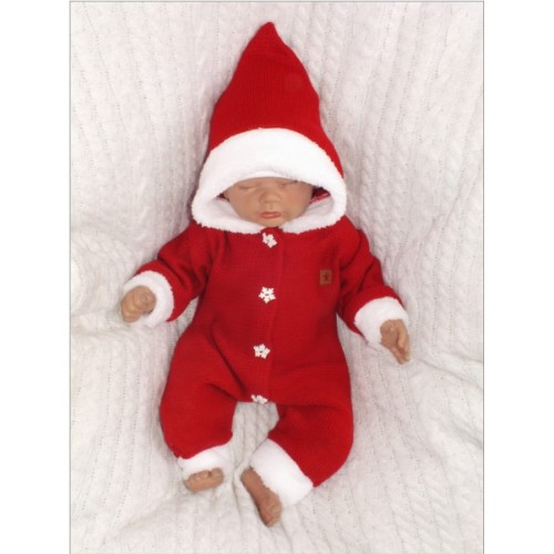 Z&Z Detský pletený overal s kapucňou Baby Santa, červený, veľ. 68