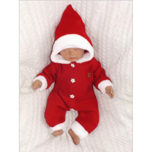 Z&Z Detský pletený overal s kapucňou Baby Santa, červený, veľ. 86